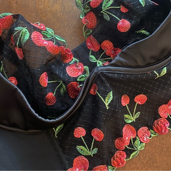 New Victoria’s Secret Cherry Black Long Line Bustier Bra 36DD NWT Whimsigoth Top - Picture 5 of 9